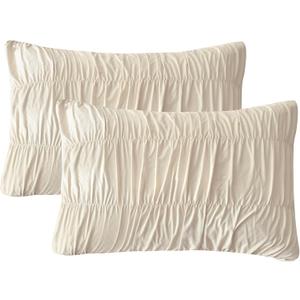 QSH Ruched Pillowcases Queen Size Set of 2, Wheat Shabby Pillow Shams 20"x30", Boho Chic Bedding Pillow Covers Queen Ultra Soft and Breathable Microfiber Pillow Sham Set