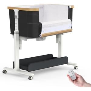 Electric Bassinet Baby Cradle 3 Rocking Motion, 3 in 1 Baby Bassinets for Newborn with 5 Heights Adjustable, Girl/boy Automatic Rolling Bedside Sleeper, Black
