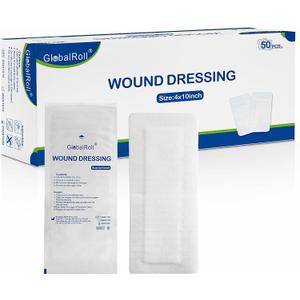 GlobalRoll Island Dressing Bordered Gauze 4"x10", 50 Individually Packed Non-Stick Pad in Center with Adhesive Border,Soft Absorbent Medical Grade Dressing Gauze Pad for Wound Care and First Aid
