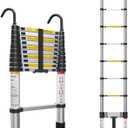 10.5ft Telescoping Ladder, Multi-Purpose Collapsible Ladder with Hook, Aluminum Extension Ladders for Home, Folding Telescoping Ladder for RV, Attic, Daily Use at Home, 330 lbs