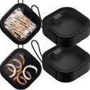 Hair Tie Organizer,Portable Travel Qtip Holder,Bathroom Storage Organizer Qtip Dispenser Cotton Swabs Dispenser Kids Hair Accessory Box with Lid for Bathroom (2PCS,Black)