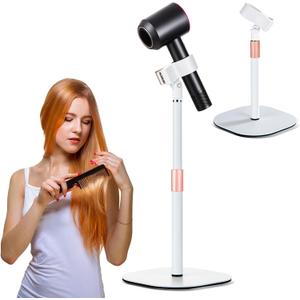 Hands Free Hair Dryer Stand Holder, Countop Blow Dryer Holder with 360 Degree Rotating, Height Adjustable, Universal Grip Works for 99% Blow Dryer (White)