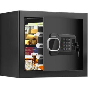 1.8 Cubic Feet Small Fire Safe Box for Home, Fireproof Lock Box, Security Money Safe with Digital Keypad, Spare Keys and Removable Shelf, Personal Home Safes for Money, Jewelry, ID Documents