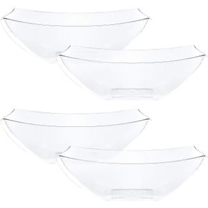PLASTICPRO Disposable 64 ounce Square Serving Bowls, Party Snack or Salad Bowl, Large Plastic Crystal Clear Pack of 4
