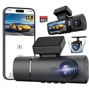 3 Channel 4K Dash Cam Front and Rear Inside, Built-in 5G WiFi,4K+1080P+1080P Dash Camera with 64GB Card,3.16 IPS Screen,Loop Recording, G-Sensor, 24H Parking Monitor, Night Vision(Black)