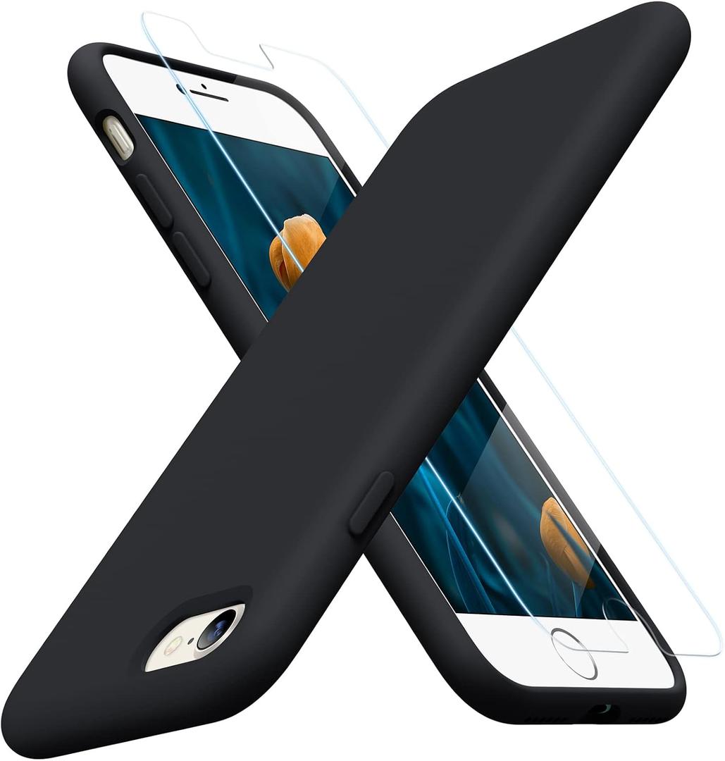 Miracase Ultra Slim Designed for iPhone SE 2022(3rd Gen)/iPhone SE 2020(2nd Gen)/iPhone 7/iPhone 8 Case with Screen Protector, Multi-Color Silicone Shockproof Phone Case(Black)