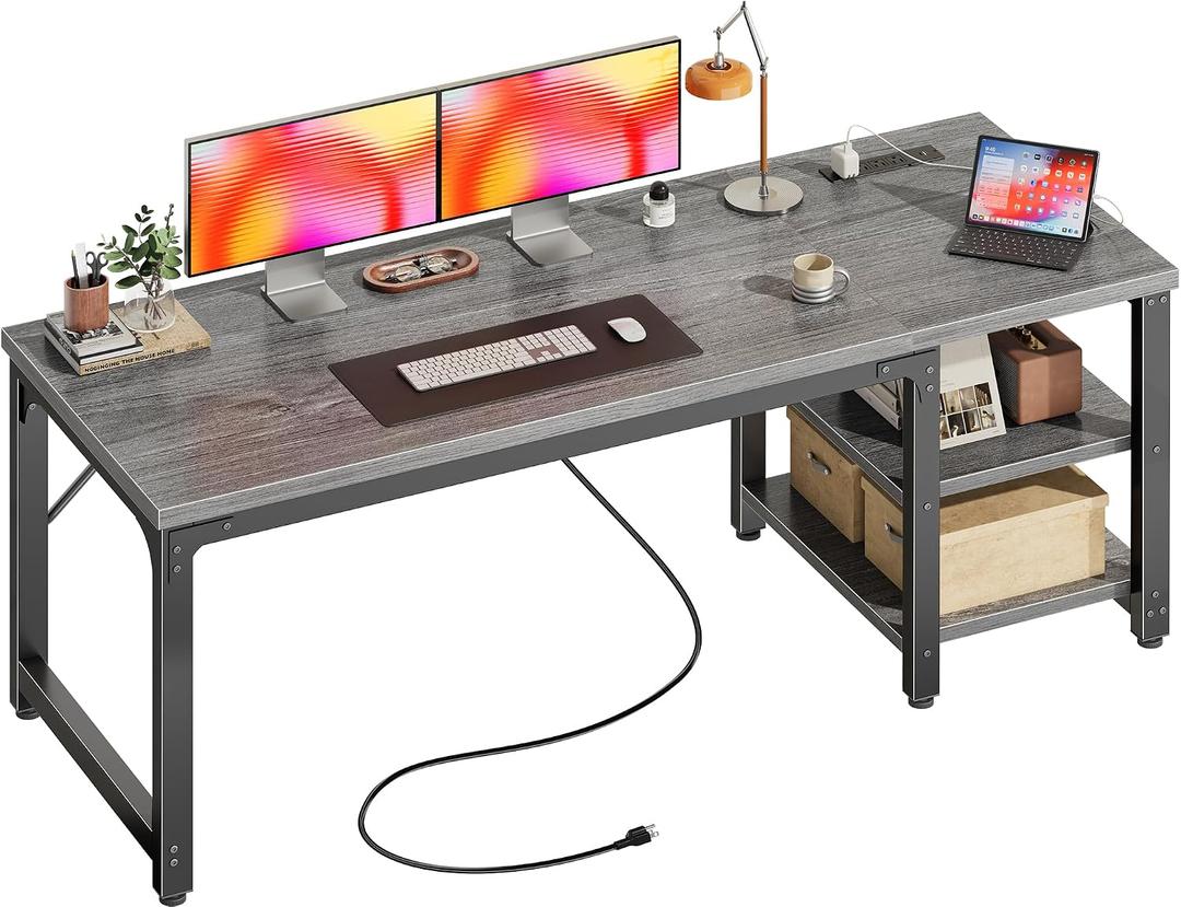 Huuger 55'' x 19.7'' Computer Desk with Power Outlets, 0.95'' Thick Desktop