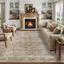 FMFUNCTEX 8x10 Washable Area Rug Vintage Neutral Distressed Large Taupe Non Slip Carpet for Living Room Bedroom Soft Low Pile Indoor Mat Retro Floral Throw Rug for Dining Room Kitchen Office Nursery