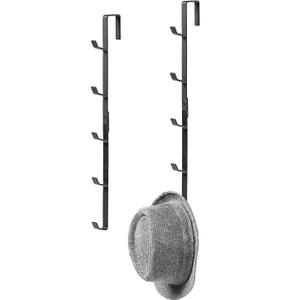 MyGift 2 Pcs Over The Door Hat Organizer, Door Hanger Hat Rack Display Storage, 5 Hooks Heavy Duty, for Coat, Scarf, Purse, Black Metal