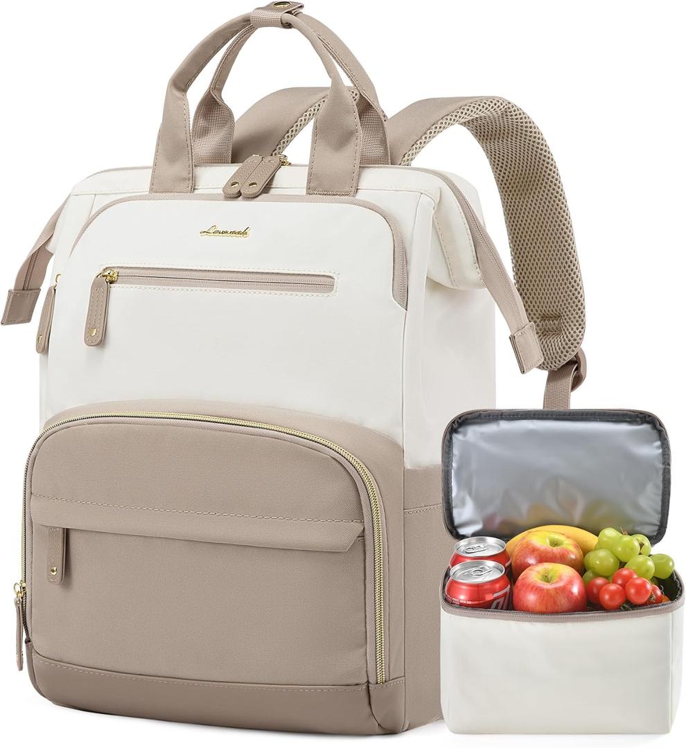 LOVEVOOK Lunch Backpack for Women, 15.6 Inch Laptop Bag with Insulated Cooler Lunch Box, Work Backpack for Teacher Nurse, Travel Backpack Lunch Bag for Camping Picnic Daily Use