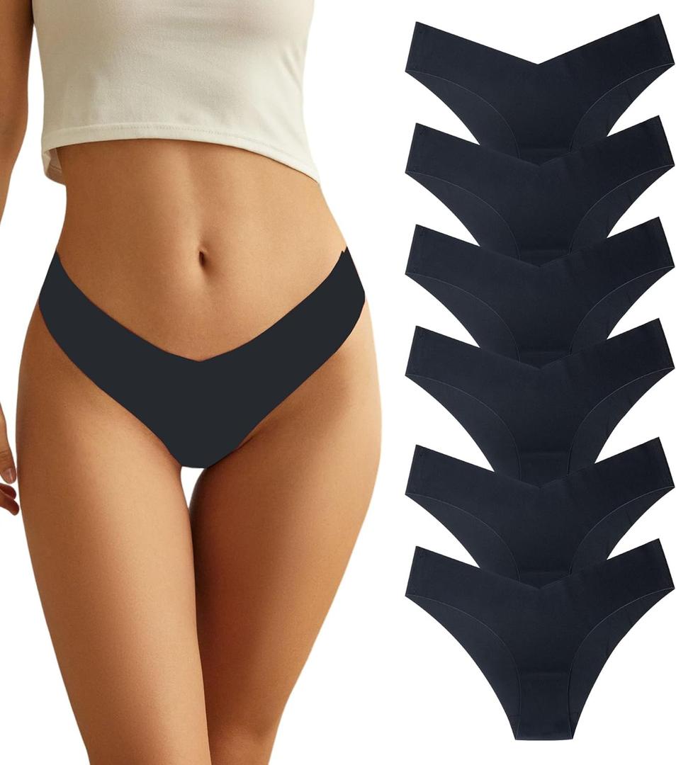 Women Seamless Underwear Soft No Show Stretch Bikini Invisibles Hipster V Cut Panties 6 pack (Large)