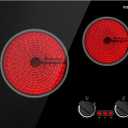 GASLAND Apartment Electric Cooktop 2 Burners, 21 Inch Built in Radiant Glass Stove Top, UL Certified, 3700W Ceramic Electric Stovetop, 9 Heating Levels, Knobs Control, Instant Heating Up, 240V