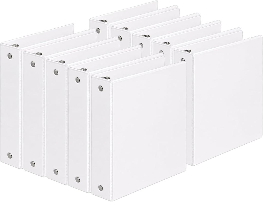 SUIN Durable 2 Inch 3 Ring Binder, 10 Pack White Round Ring Binders for 8.5 x 11 Paper, Clear View Cover, 450 Sheet Capacity, Inner Pockets, PVC Free Office School Supplies