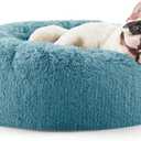Bedsure Calming Dog Bed for Small Dogs - Donut Washable Small Pet Bed, 23 inches Anti-Slip Round Fluffy Plush Faux Fur Large Cat Bed, Fits up to 25 lbs Pets, Washed Blue