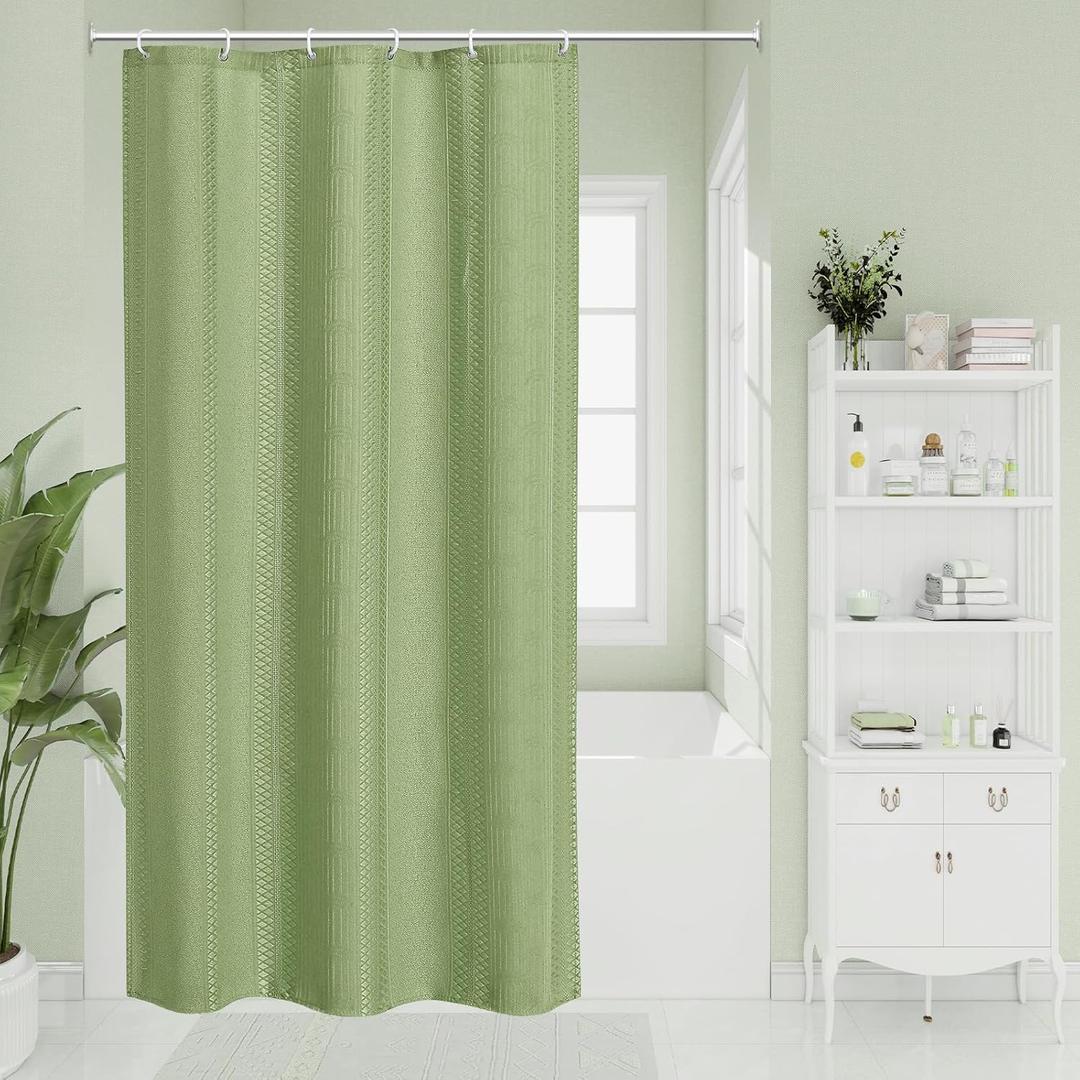 Sage Green Boho Small Stall Shower Curtain 36 x 72, Farmhouse Narrow Half Size Fabric Shower Curtains for Modern Bathroom Decor, Bohemian Tufted Textured Cloth Shower Curtain 36 inch