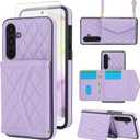 Asuwish Phone Case for Samsung Galaxy A25 5G Wallet Cell Cover with Tempered Glass Screen Protector RFID Blocking Credit Card Holder Slot Crossbody Strap A 25 25A SM-A256U Women Men Girls Purple