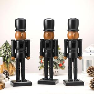 3 Pcs Christmas Nutcracker Ornaments 10 Inch Wooden Black Nutcracker Soldier African American Nut Cracker Figures Modern Minimalist Christmas Table Centerpiece Decor for Tabletop Mantle Fireplace Home