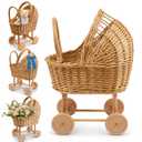 BruinBang 23.6 Inch Wicker Baby Carriage Handmade Wicker Stroller