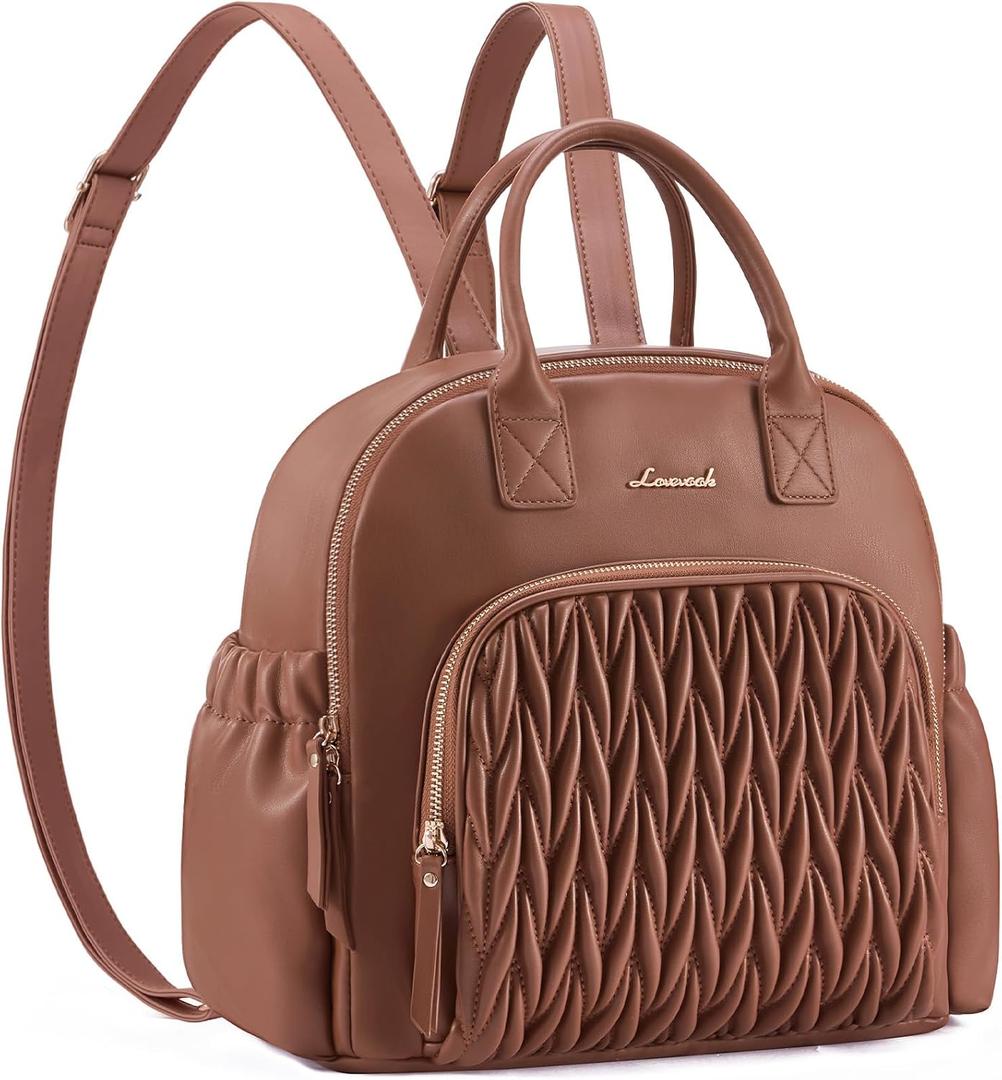LOVEVOOK Diaper Bag Backpack, Mini Leather Diaper Backpack, Quilted Stylish Waterproof Baby Diaper Bags with Insulated Pockets for Mom Women Brown, 15L