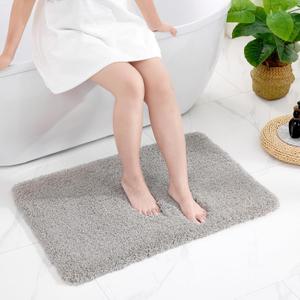 Gray Bathroom Rug 24x36 Non Slip Fluffy Bath Mat for Bathroom Floor Washable Plush Luxury Bath Rug for Tub Soft Shaggy Absorbent Shower Sink Mat (Grey)