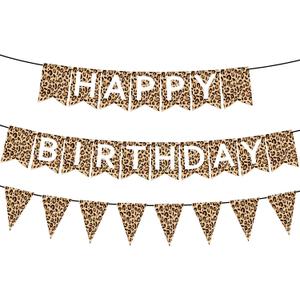 Censen Leopard Print Cheetah Design Happy Birthday Banner Pennant Banner Cheetah Birthday Decorations Leopard Party Decorations Jungle Safari Animal Print Baby Shower Theme Party Supplies