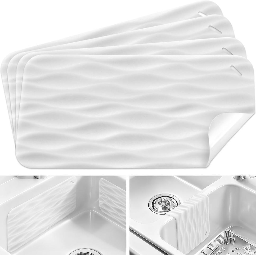 4 Pack Clear Silicone Kitchen Sink Protector Mat, for Ceramic and Smooth-Surface Sinks, 12"x6" - Scratch Resistant, Noise Reducing