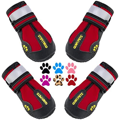 QUMY Dog Shoes for Large Dogs, Medium Dog Boots & Paw Protectors for Winter Snowy Day, Summer Hot Pavement, Water-Resistant in Rainy Weather, Outdoor Walking, Indoor Hardfloors Skid-Resistant Sole, 4