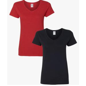 Gildan Women's Heavy Cotton V-Neck T-Shirt, 2-Pack, XXL, Black+Red