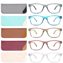 Reading Glasses Blue Light Blocking, Computer Glasses for Women Men, Fashion Square Eyeglasses 5 Pairs, +0.5 