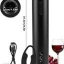 Wine Opener Electric Rechargeable, Rechargeable Battery Operated Wine Bottle Opener with Foil Cutter, One-click Corkscrew Remover for Home, Kitchen, Party, Wedding - Black