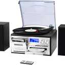 MUSITREND 10 in 1 Record Player with External Speakers, 3 SpeedTurntable with AM/FM Radio, CD & Cassette Player, Bluetooth, USB/SD Playback, Remote Control, Black