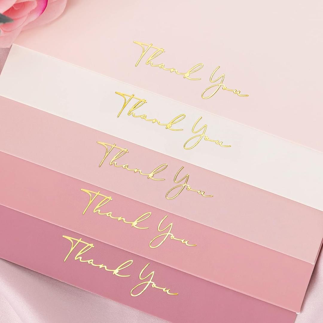 Crisky Dusty Rose Thank You Cards with Envelopes & Stickers 50 Pack Bridal Shower Graduation Thank You Cards Small Business, Wedding Baby Shower Birthday Funeral Notes Bulk