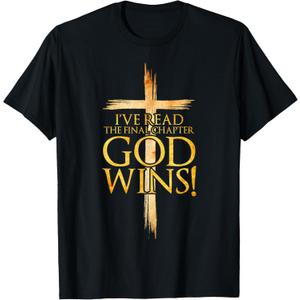 I've Read the Final Chapter God Wins Christian Faith Cross T-Shirt (Small, Black)