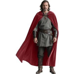 L'VOW Medieval Hooded Cloak Renaissance Velvet Cape Vintage Capelet for Halloween Sorcerer Wizard Cosplay (Burgundy)