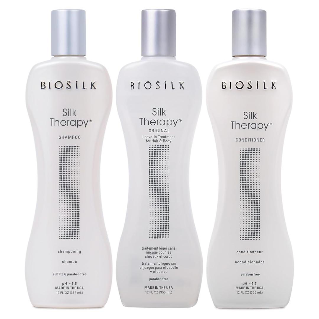 3 x BioSilk 3-Piece Silk Therapy Kit, Shampoo, Conditioner & Serum for Healthy, Shiny, Manageable Hair, Sulfate-Free, Paraben-Free, Cruelty-Free, 12 Oz Haircare Set