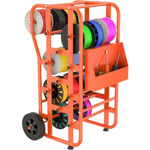 Wire Spool Rack for Wire Spool, Portable Wire Rack Dispenser with Wheels, Automotive Wire Storage, Multi-Spool Wire, Cable Dispenser, Electrical Wire Spool Holder Cart with Storage Tray (Orange)