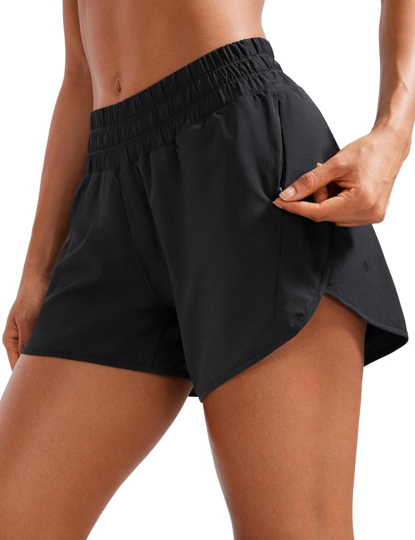 CRZ YOGA Womens Mid Waisted Running Shorts Liner - 5'' Quick Dry for Athletic Sport Workout Track with Zip Pocket (Small, Black)