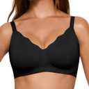 Women's Wireless Push Up Bra Scalloped No Underwire Comfortable Bras Full Coverage Seamless Tshirt Everyday Bralettes (Large, Black)