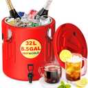 Insulated Beverage Dispenser 32 L - Ice and Hot Drink Dispenser with 304 Stainless Steel Interior and Spout, Portable Hot Water Dispenser, Outdoors Cooler Jug for Camping Party, 8.5 Gallon