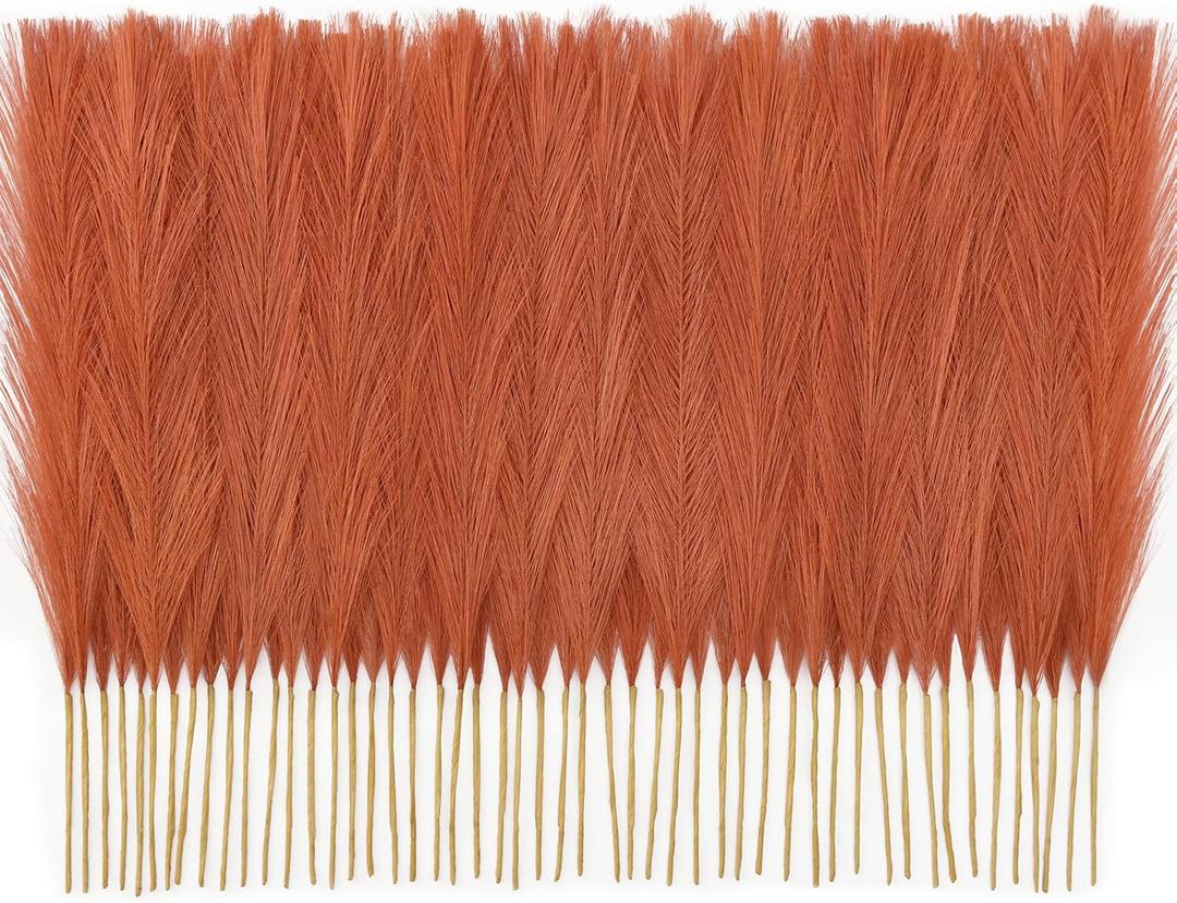 pcs Orange Pampas Grass in, Pompas Grass Home Decor, Artificial Pampas Grass Bulk Boho Vase Filler Table Centerpieces Party Wedding Decorations