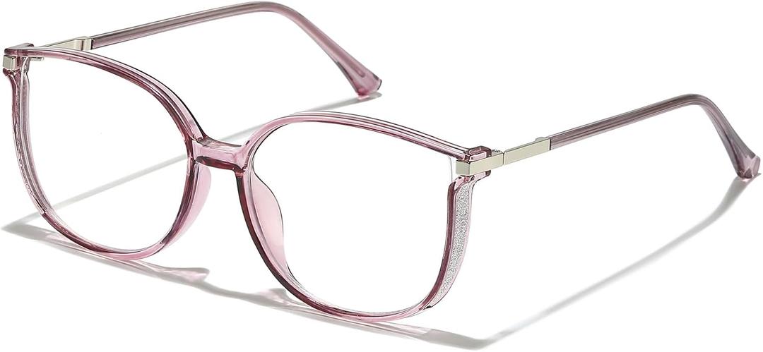 Oversized Rectangular Reading Glasses for WomanBlue Light Blocking Readers Drilled Metal Fashion Glasses (Purple, 2, x)