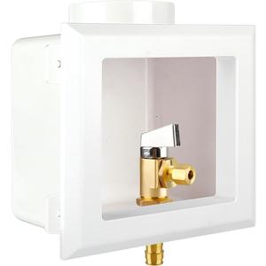 Ice Maker Outlet Box with Center Drain, 1/2" Pex-A F1960 Expansion Inlet x 1/4" OD Compression Outlet Connection with 1/4-turn Shut-Off Ball Valve for Drinking Water