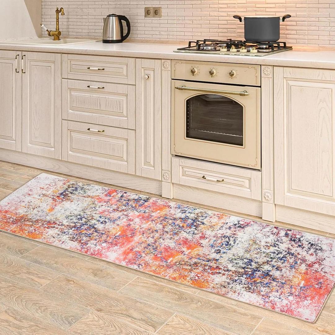 Modern Abstract Runner Rug, 2x8 Washable Hallway Non-Skid Soft Kitchen Rug for Entryway Laundry Room Living