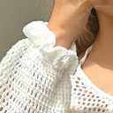 Milumia Women's Tie Crochet Long Sleeve Open Front Lightweight Knit Cropped Cardigan Sweaters Cover Up (White, L)