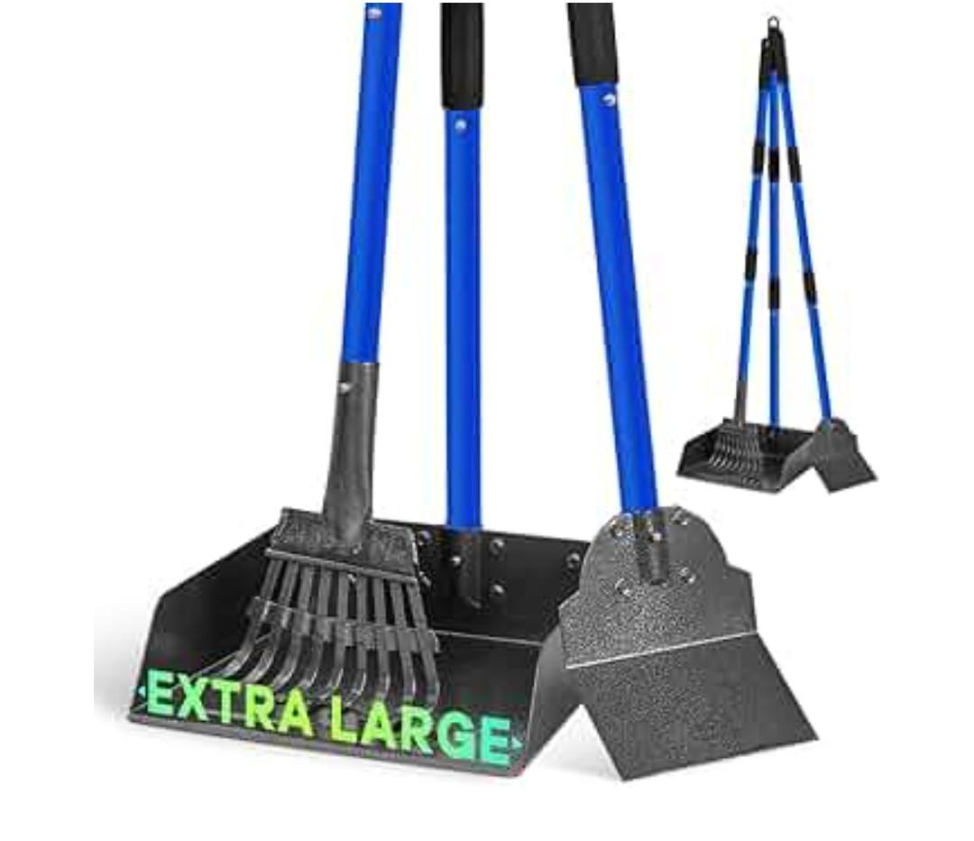 Larger Pooper Scooper Dog Pooper Scooper for Large Medium Small Dogs Heavy Duty Stainless Steel No Bending with Rake & Shovel & Extra Large Tray for Yard