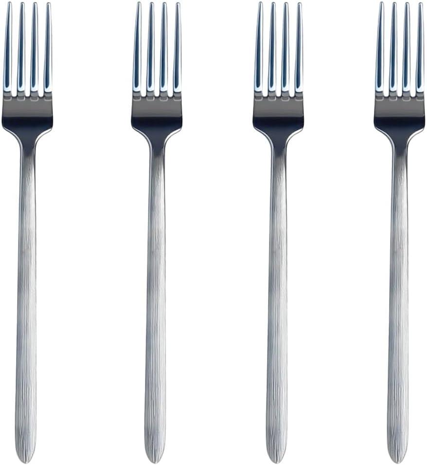 Thickened Stainless Steel Forks,4 Piece Set of Stainless Steel Hammer Fork Set,Tree Shaped Texture Handle Fork,4 Pieces,Silver