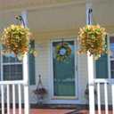 Artificial Hanging Flowers Plants for Outdoor Spring Decoration,2 Pcs Faux Silk Daisy with Eucalyptus Leaves,UV Resistant No Fade Look Real Violet for Outside Home Indoor Decor (Yellow+Orange)