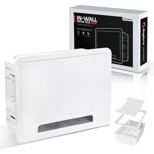 In-Wall Media Box - TV Cable Management Kit, Structured Media Enclosuree, Home Theater Box, Compatible with Roku, Apple TV, Samsung One Connect Mini - WiFi Friendly, Dual Purpos, White-9"