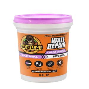Gorilla High Performance Wall Repair Color Change, 16 Ounce Tub, Applies Purple, Dries White Spackling & Primer in One, Shrink & Crack Resistant