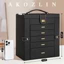 AKOZLIN Huge Jewelry Box Organizer Functional Extra Large Leather Jewelry Storage Case for Women Girls Ring Necklace Earring Bracelet Holder Organizer with Mirror Black